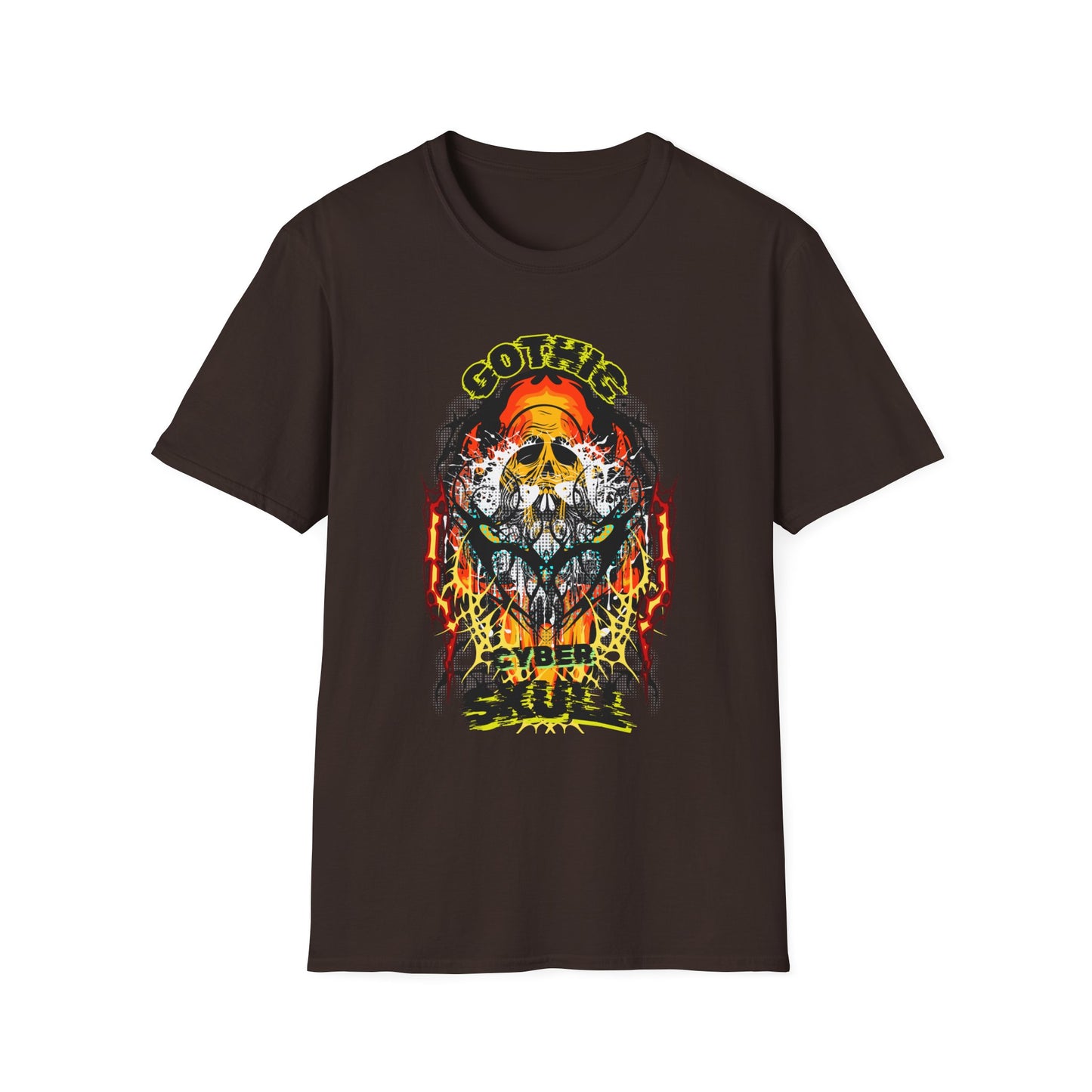 Gothic Cyber Skull Unisex Softstyle T-Shirt - Edgy Graphic Tee for Rock Lovers, Festival Apparel, Alternative Fashion, Gift for Him/Her