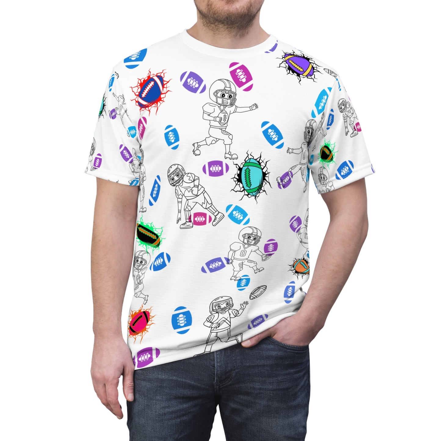 Colorful All Over Print Football T-shirt